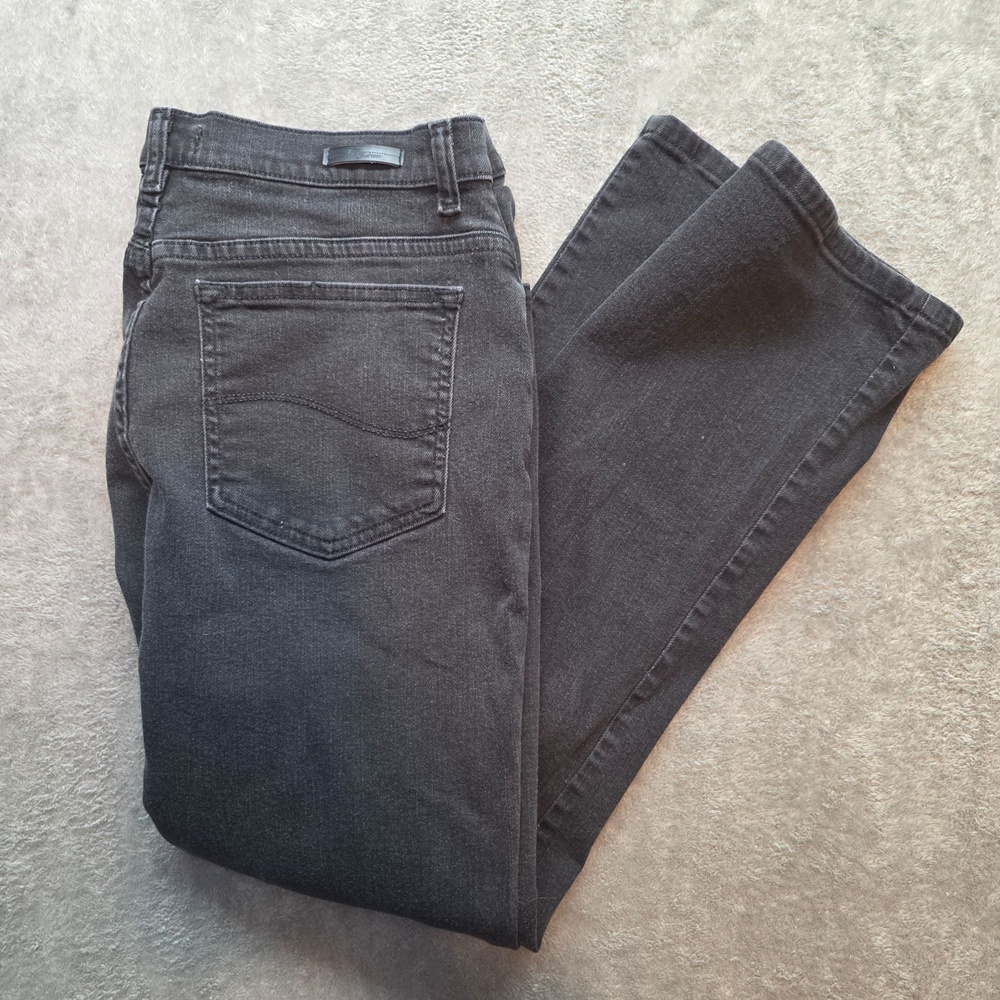 Lee Straight Jeans Womens 14 Short Gray Charcoal Wash High Rise Stretch Denim